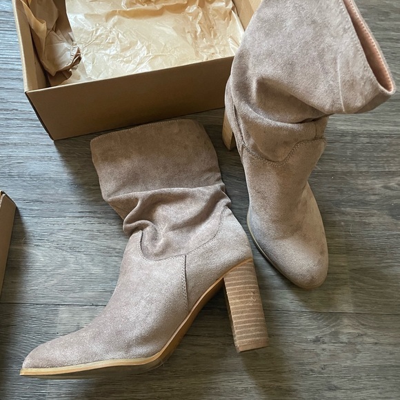 VICI- Sara Faux Suede Heeled Slouch Boot - Picture 1 of 7